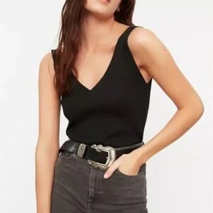 Reformation knit Black Sleeveless V-Neck Top